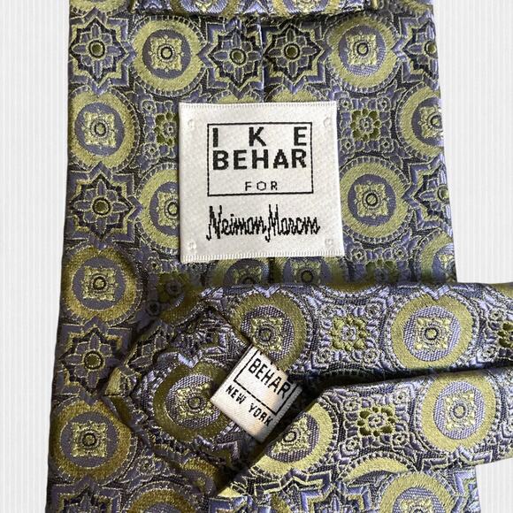 IKE BEHAR for Neiman Marcus Periwinkle Blue Green Textured Repp Silk Tie - Picture 2 of 12